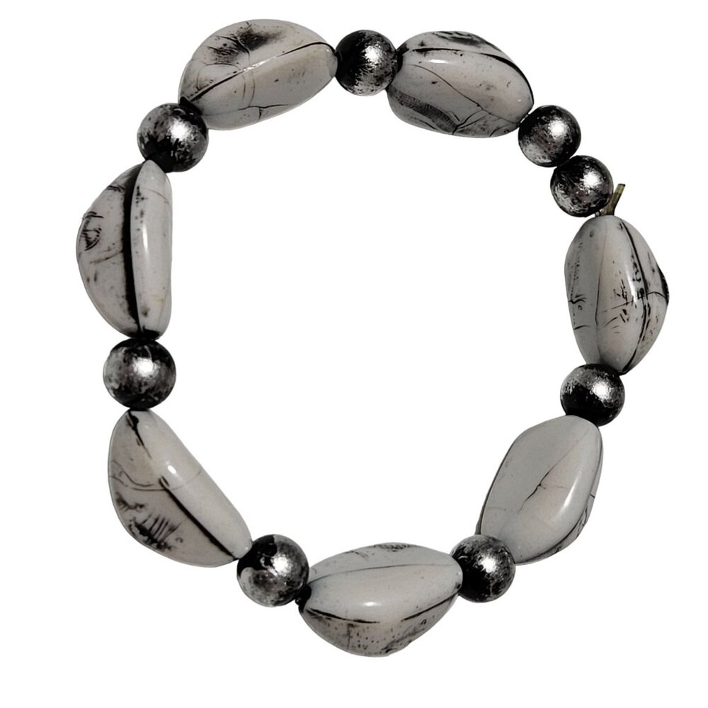 Boho White Silver Beaded Stretch Bracelet Classic Casual Fashion Jewelry Women